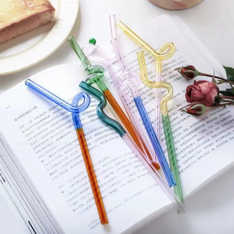 Afralia™ Reusable Glass Twist Straws: Heat-Resistant, Long Stem for Milk Tea, Drinks