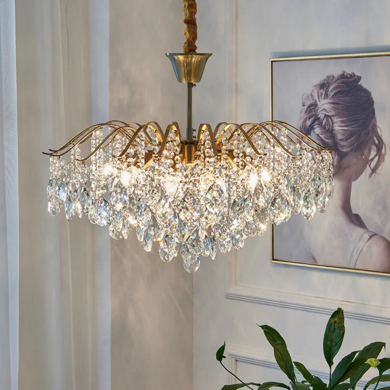 Afralia™ French Crystal Pendant Chandelier Ceiling Light for Living Room Dining Table