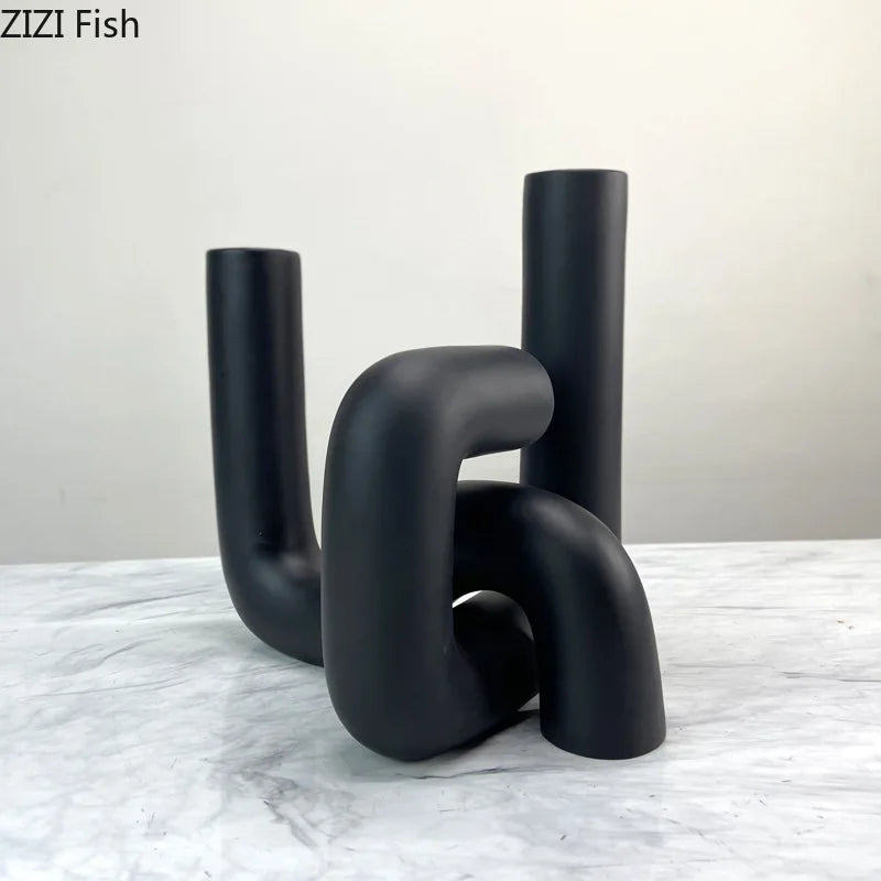 Afralia™ Curved Pipeline Ceramic Vase for Abstract Decorative Flowers Arrangement