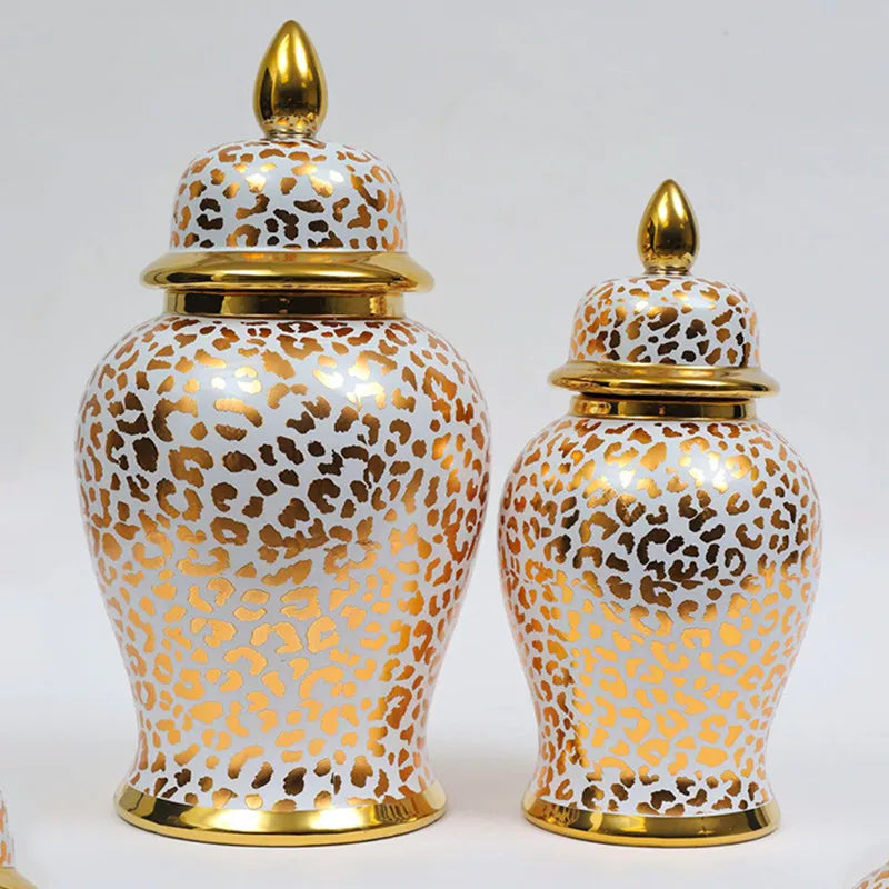 Afralia™ Leopard Print Ceramic Checkmate Jar: Vintage Home Decor Vase & Storage Tank