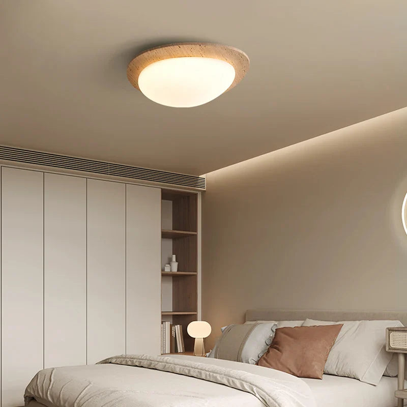 Afralia™ White LED Ceiling Light Fixture | Wabi Sabi Yellow Cave Stone Decor