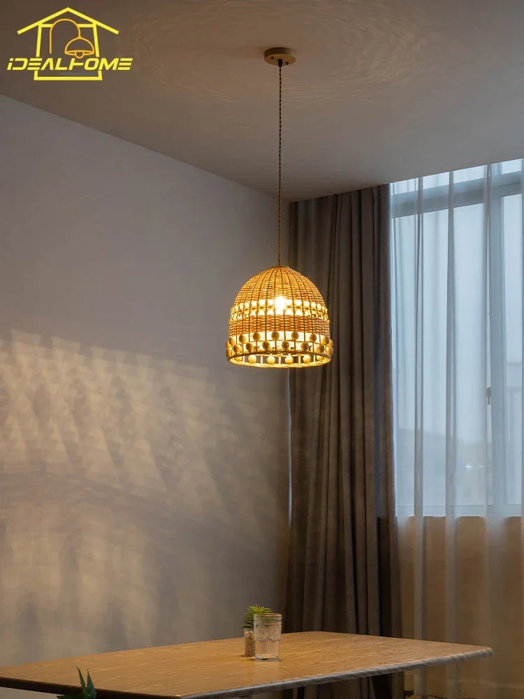 Afralia™ Modern Bamboo Weave Pendant Lights LED E27 for Zen Art Decor in Restaurant & Bedroom