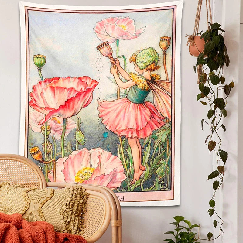 Afralia™ Psychedelic Flower Fairy Tapestry Wall Hanging - Bohemian Bedroom Decor