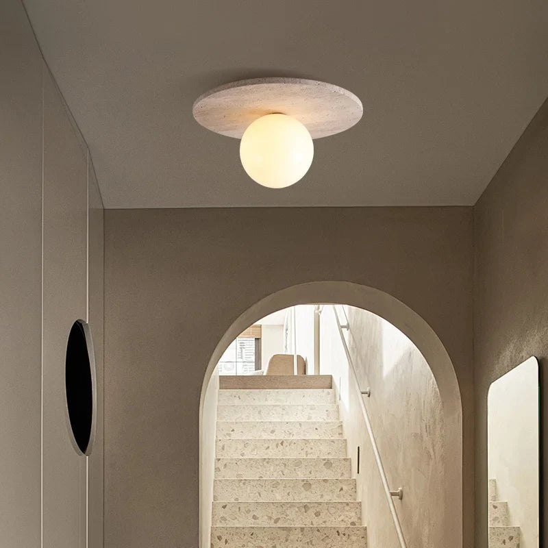 Afralia™ White Glass Ball LED Ceiling Lights Modern Yellow Cave Stone Home Decor