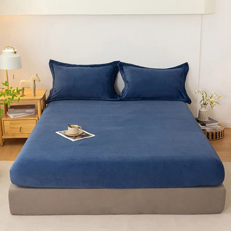 Afralia™ Tafu Velvet Fitted Sheet Coral Fleece Anti-Slip Bed Cover Grid Jacquard