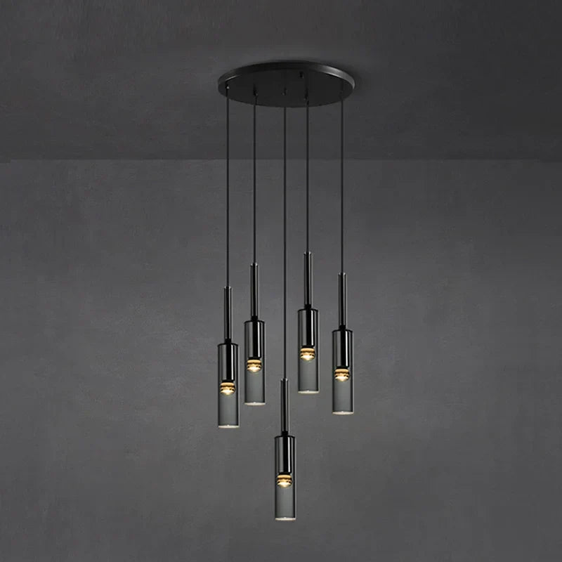 Afralia™ Minimalist Black Glass Chandelier: Luxury Dining Room Pendant Light Fixture