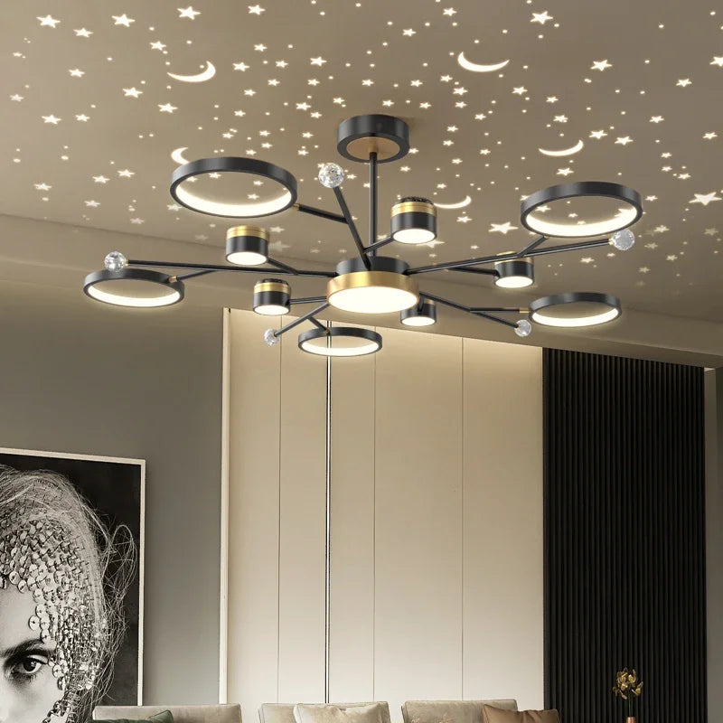 Afralia™ Starry Sky LED Chandelier: Modern Romantic Living Room Bedroom Ceiling Lamp.