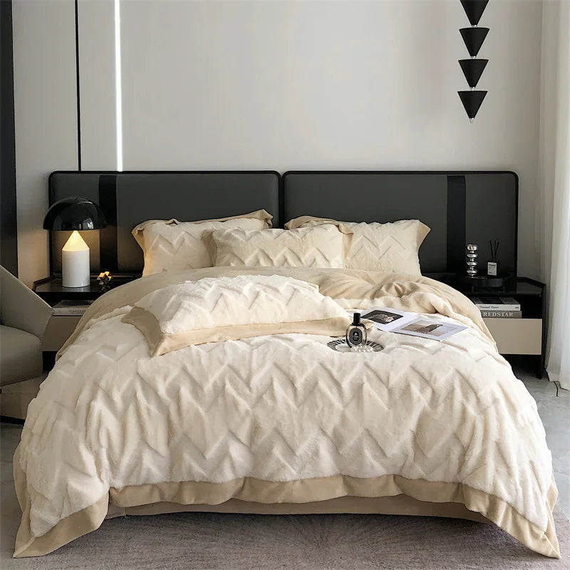 Afralia™ Plush Faux Rabbit Fur Velvet Bedding Set: Duvet Cover, Sheet, Pillowcases