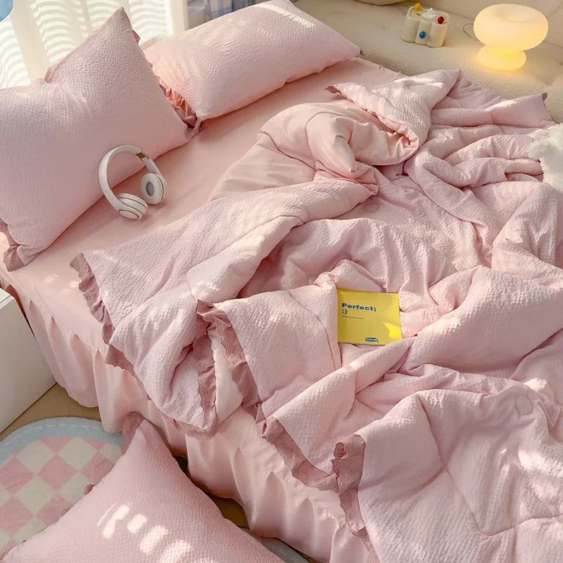 Afralia™ Summer Lace Ruffle Blanket - Skin-Friendly Cooling Quilt, Girly Fresh Style