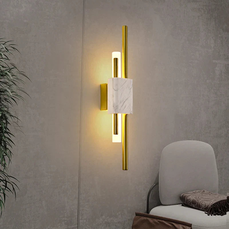 Afralia™ Green White Marble Wall Lamp - Luxury Golden Decor LED Light