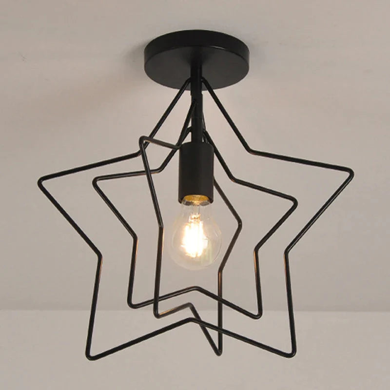 Afralia™ Pentagram Iron Ceiling Light Retro Circle E27 Black/Champagne Gold Restaurant Bar