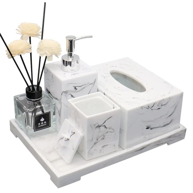 Afralia™ Premium Ceramic Bathroom Set - Soap Dispenser, Toothbrush Holder, Soap Tray - Lavatory Luxury Essentials