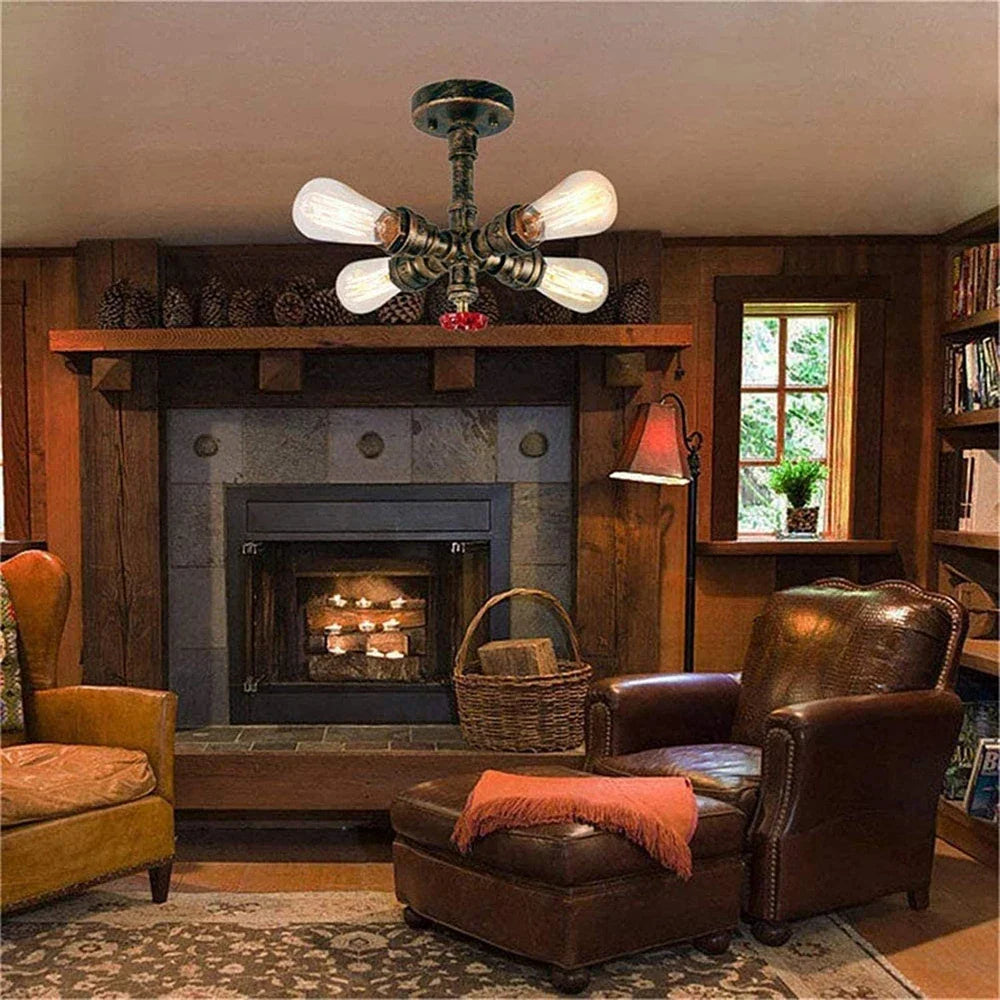 Afralia™ Industrial Water Pipe Ceiling Light Fixture for Living Room and Restaurant Decor