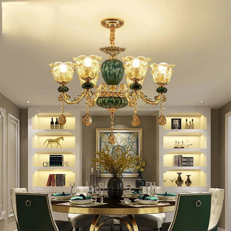 Afralia™ LED Crystal Ceramic Retro Ceiling Chandelier European Style Luxury Lamp