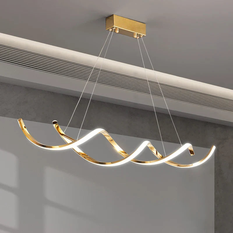 Afralia™ Modern Wave LED Chandelier for Luxury Dining Room and Cafe Lighting