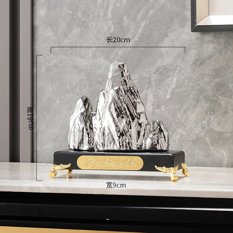Afralia™ Ceramic Mountain Sculpture Decor - Golden/Silver Landscape Ornament