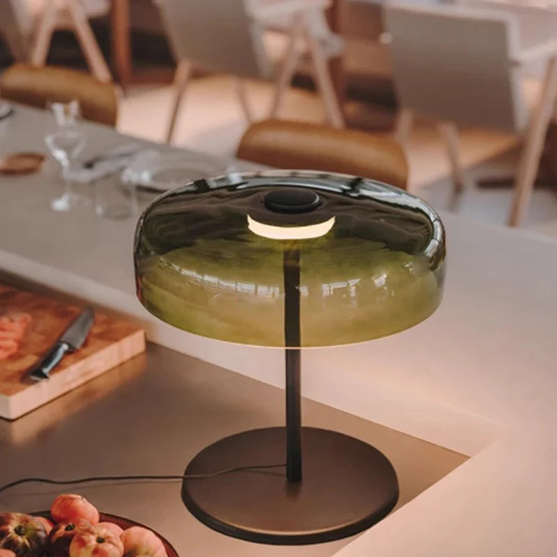 Afralia™ Green Glass Table Lamp - Unique Handmade Decorative Desk Light with LED Bulb