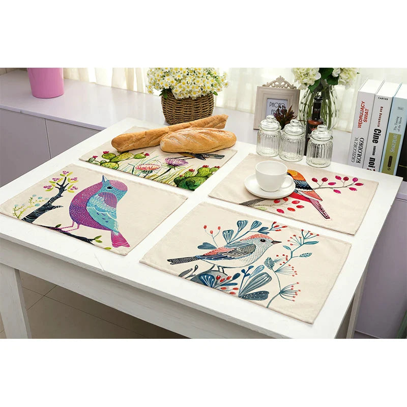 Afralia™ Natural Leaves Bird Placemat Coaster Set for Dining Table Decoration