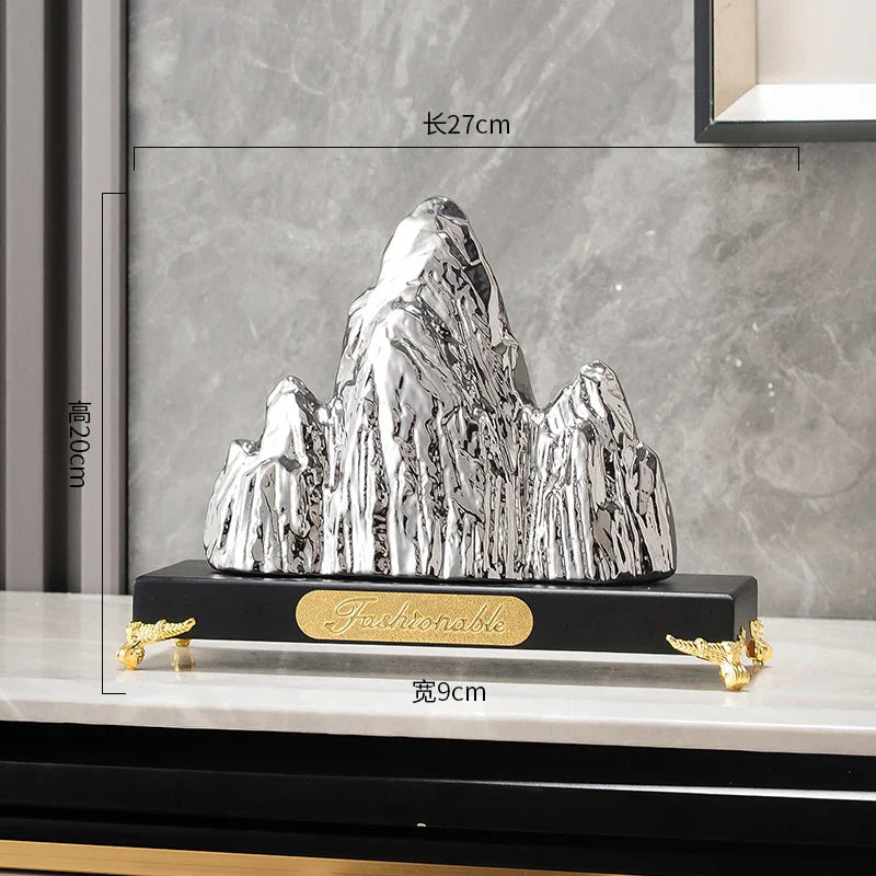 Afralia™ Ceramic Mountain Sculpture Decor - Golden/Silver Landscape Ornament