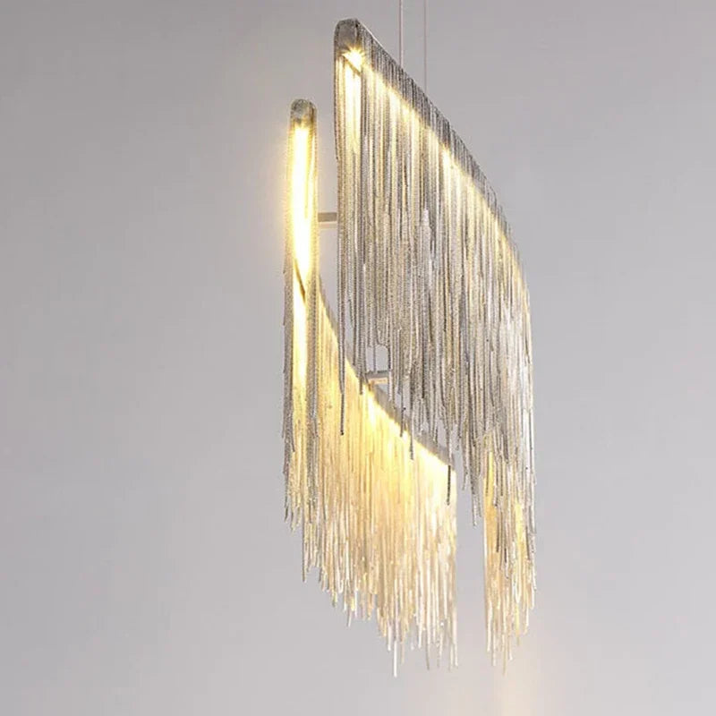 Afralia™ LED Aluminum Tassel Chandelier: Modern Dimmable Light for Living Room, Hotel, Hall