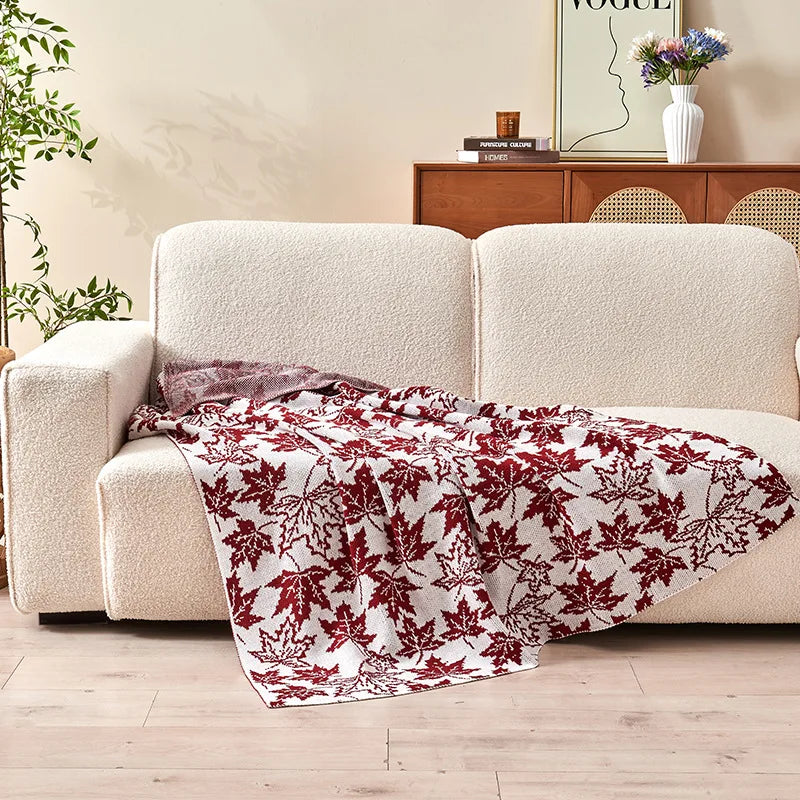 Afralia™ Red Maple Leaf Jacquard Knitted Towel Blanket - Multiuse Skin-Friendly Bed Sheet