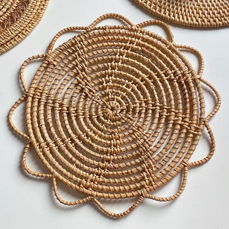 Afralia™ Hand-Woven Rattan Round Wall Hanging Storage Tray Room Decoration