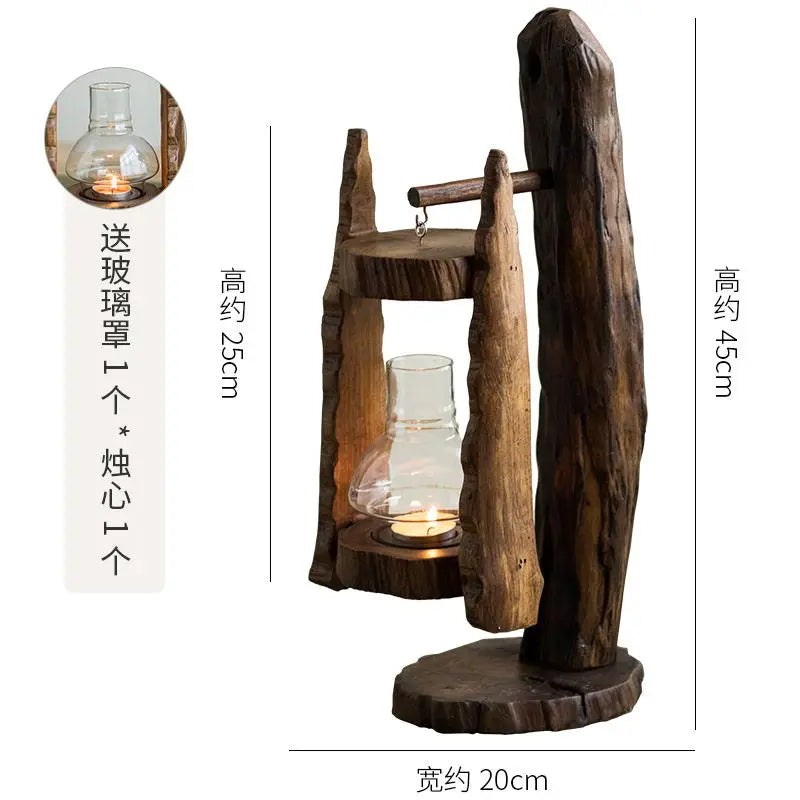 Afralia™ Glass Log Candle Holder - Retro Outdoor Wind Lamp for Creative Ornaments