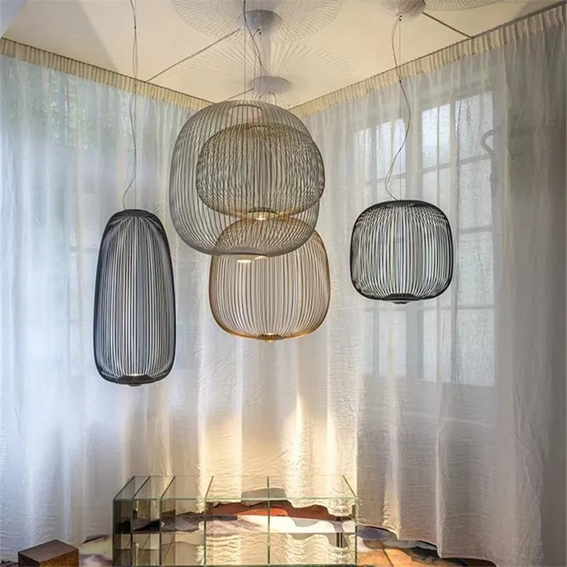 Afralia™ Spokes Pendant: Minimalist Birdcage Hanging Light for Villa, Lobby, Staircase & Home Decor