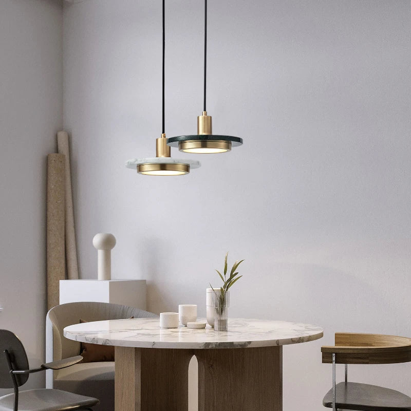 Afralia™ Marble Copper LED Pendant Lamp Modern Hanging Lights Fixtures