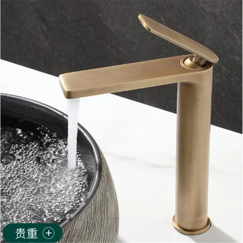 Afralia™ Antique Bronze Basin Faucet Deck Mounted Hot & Cold Brass Bathroom Sink Mixer Tap