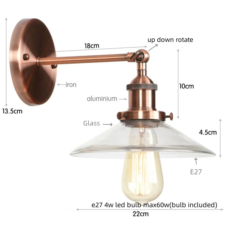 Afralia™ Vintage Industrial LED Wall Sconce with Clear Glass, Artistic Light Fixture