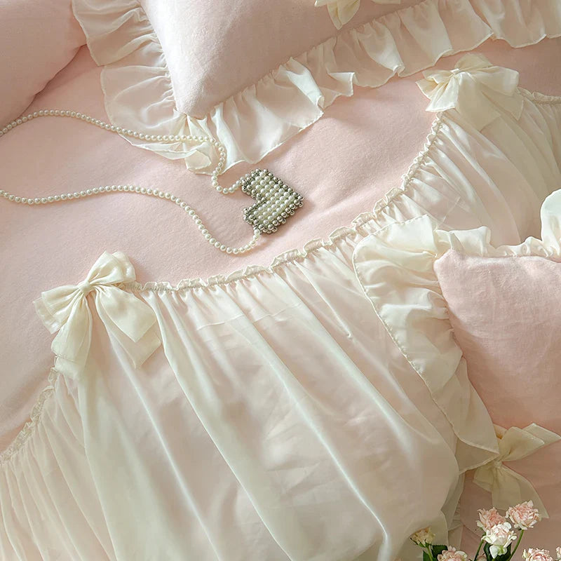 Afralia™ French Princess Lace Ruffles Bedding Set with Velvet Duvet Cover