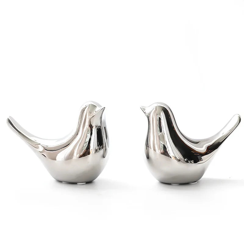 Afralia™ Golden Silver Bird Figurines Modern Ceramic Statues - Home Decor Wedding Gifts