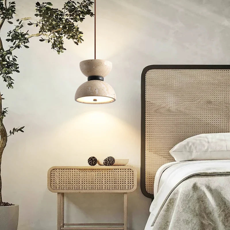 Afralia™ Yellow Travertine LED Hanging Pendant Light for Home Decor Bedroom Dining Living Room