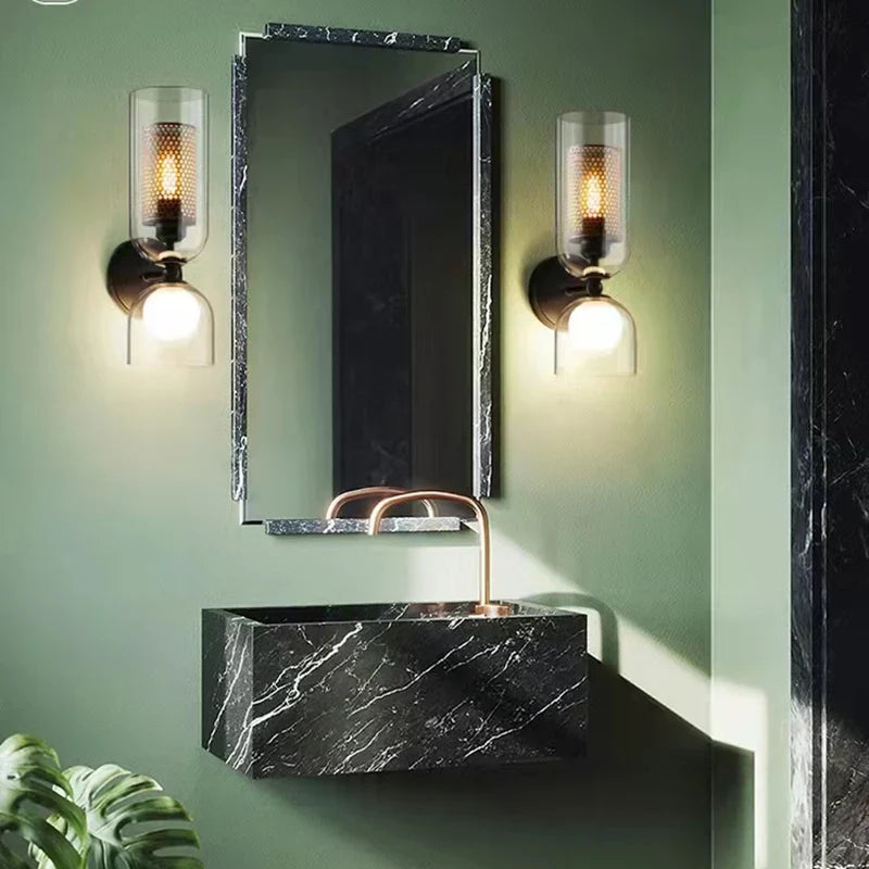 Afralia™ Clear Glass Wall Light Sconce, Modern Bathroom Bedroom Foyer Lighting Fixtures