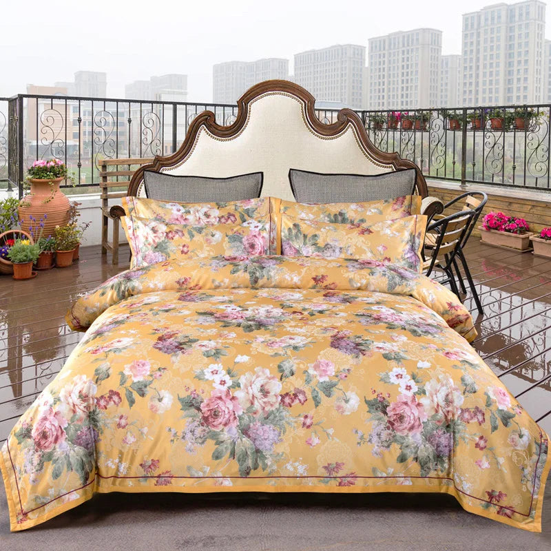 Afralia™ Vintage Floral Jacquard Cotton Wedding Bedding Set with Duvet Cover, Sheet, Pillowcases