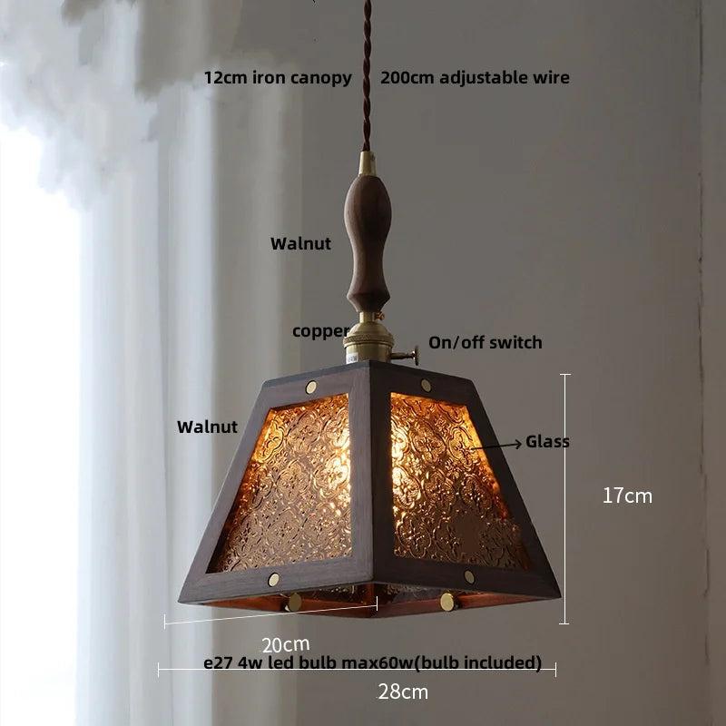 Afralia™ Walnut Wood LED Pendant Light Clear Glass Adjustable Loft Retro Style