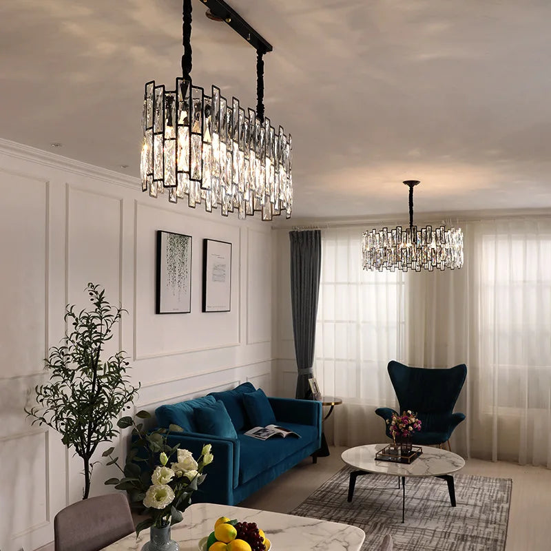 Afralia™ Retro LED Crystal Black Chandelier for Stylish Living Rooms