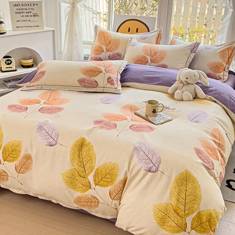 Afralia™ Brushed Cotton Printed Duvet Cover Set - Single/Double Bed Bedclothes