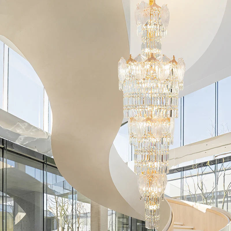 Afralia™ European Crystal Chandelier Modern Duplex Hotel Villa Staircase Long Chandelier