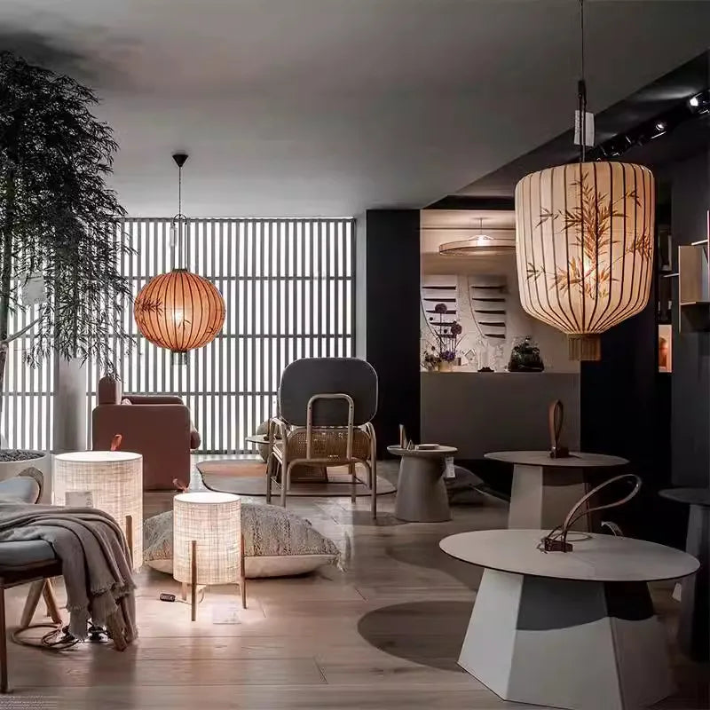 Afralia™ Bamboo Lantern Pendant: Handmade Fabric Shade for Elegant Hotel and Restaurant Lighting