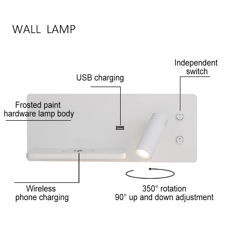 Afralia™ Wireless Charging Wall Lamp USB Nordic Indoor Lighting Home Decor