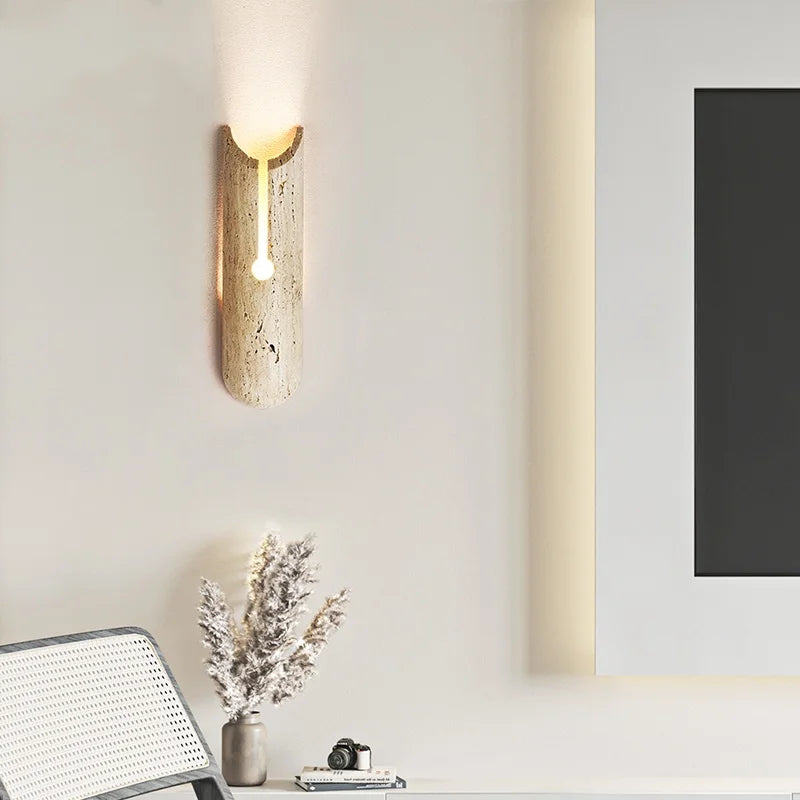 Afralia™ Natural Yellow Travertine Stone LED Wall Light