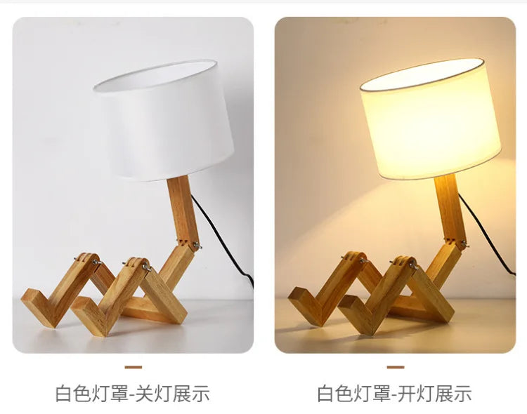 Afralia™ Wooden Robot Table Lamp - Modern Nordic Creative Desktop Night Light