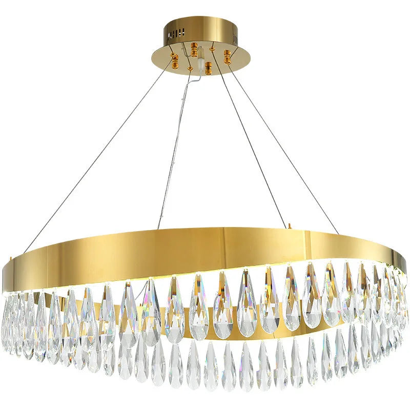 Afralia™ Water Drop Crystal Chandelier: Modern Golden Round Pendant Light for Stylish Ceiling Decor