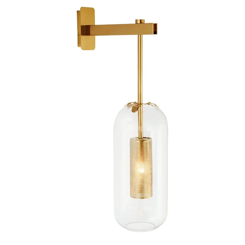 Afralia™ Glass Wall Sconce Lamp Fixture, Modern Nordic Golden Lights for Living Room Hallway