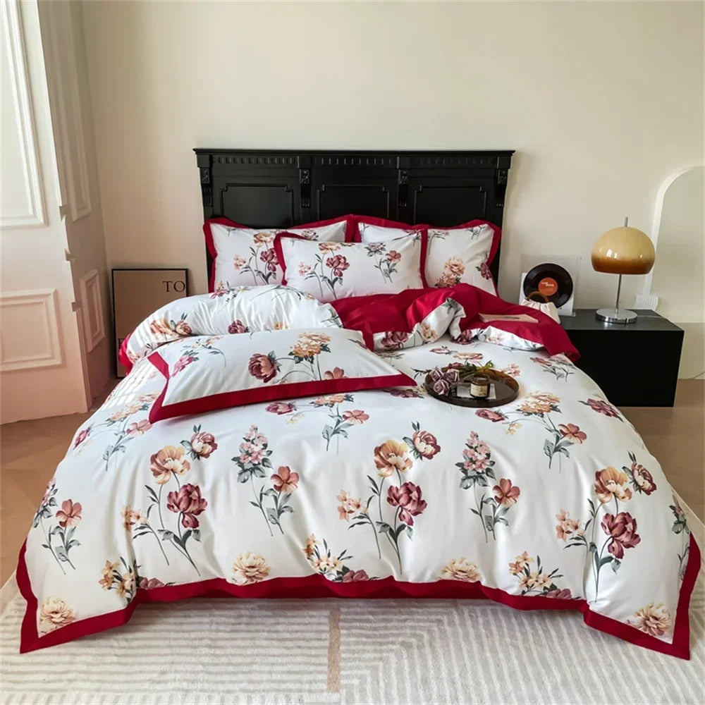 Afralia™ Yellow Lemon Fruit Satin Egyptian Cotton Duvet Cover Set - Queen King Size