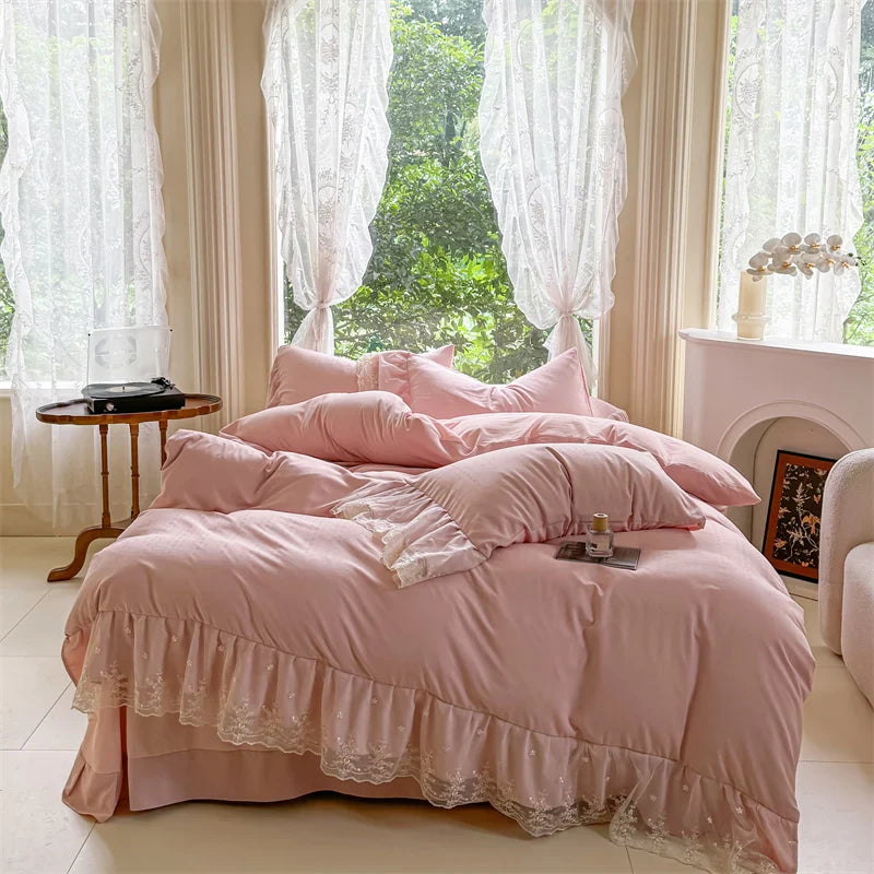 Luxury French Lace Princess Wedding Bedding Set by Afralia™ - 4Pc Girl Bed Set