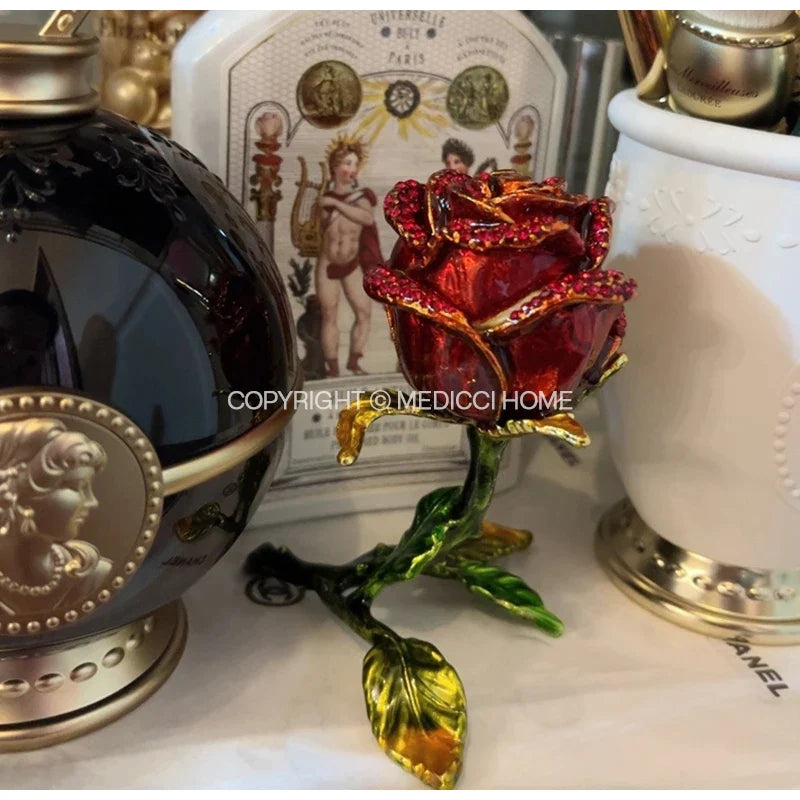 Afralia™ Rose-Shaped Jewelry Box: Elegant Zinc Alloy Enamel Casket for Girls & Women