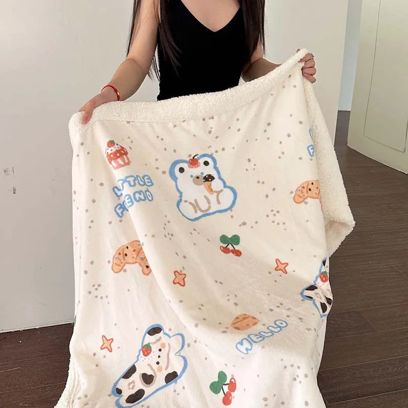 Afralia™ Cartoon Lamb Wool Blanket - Thick, Printed Coral Fleece Sofa Cover